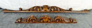 Two Antique French Hand Carved Wood Walnut Pediment - For Clock