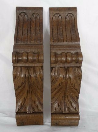 11.  8 " Two Antique French Carved Oak Wood Corbel - Pillars - Brackets Salvage