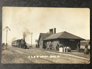 Rppc - Dike Ia - C&nw Railroad Station - Train - Depot - Iowa - Grundy Co - Real Photo - Rp - Rr