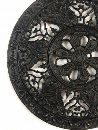 Antique 2 Piece Cast Iron 16” Round Ornate Victorian Era Stove Pipe Grate Cover 2