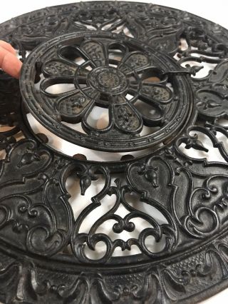 Antique 2 Piece Cast Iron 16” Round Ornate Victorian Era Stove Pipe Grate Cover 6