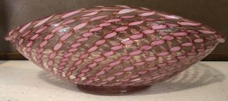 Vintage Murano Pink Gold Latticino Ribbon Glass Bowl 12” X 7 - 3/4” X 4 - 1/2”