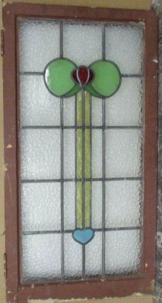 Large Old English Leaded Stained Glass Window Floral Heart Abstract 21 X 39.  25 "