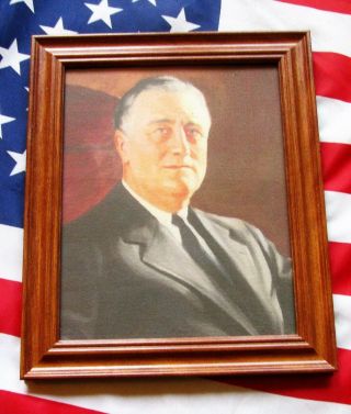 Framed Painting On Canvas,  Portrait Of President Franklin D Roosevelt,  Fdr