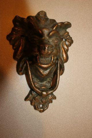 Vintage Heavy Bronze Door Knocker Gargoyle Lion 11 5/8 " Tall Awesome