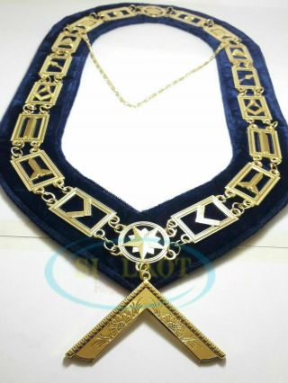 Masonic Blue Lodge Officer Gold Chain Collar With Worshipful Master Jewel