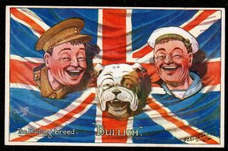 Ww1 Bulldog Military Soldier Sailor Army Royal Navy Patriotic Flag Tuck Postcard