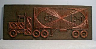Vtg Wall Hanging String Nail Art Semi Tractor Trailer Truck Picture Copper Wire
