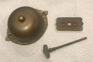 Vintage / Antique Brass Door Bell Ringer With Key And Cover