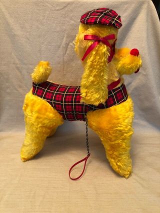 Vintage 1960’s Large 19” Tall Yellow Plush Poodle With Collar & Leash
