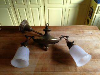 Antique Brass 2 Arm Pan Light Ceiling Fixture With Glass Shades