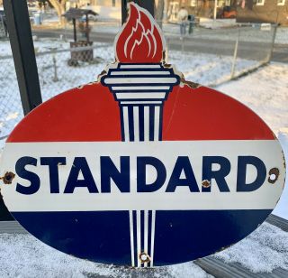 Vintage Standard Gasoline Porcelain Gas Oil Service Station Pump Plate Sign Ad