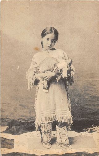 H36/ Native American Indian Postcard C1910 Child With Doll 19