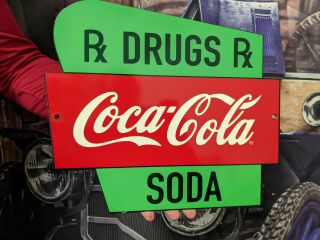 Old Vintage Heavy Drink Coca - Cola Drug Store Rx Porcelain Metal Sign Soda Coke