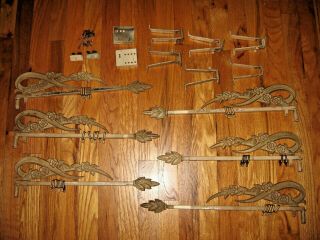 6 Antique Cast Metal Swing Arm Curtain Drape Rods Extend Hangers & Hardware