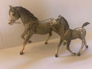 Glossy Dapple Grey Running Mare And Foal Set Vintage Breyer Models 123 And 133