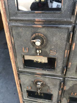 Vintage 1900 ' s Antique Brass Copper US Post Office Mail Box Cabinet 28 Cubbies 2