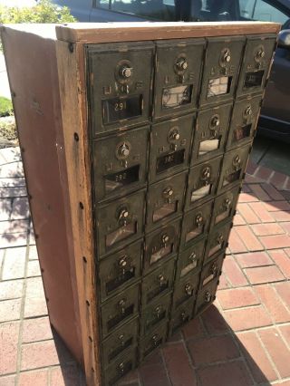 Vintage 1900 ' s Antique Brass Copper US Post Office Mail Box Cabinet 28 Cubbies 3
