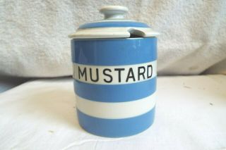 Vintage Blue/white Cornishware T.  G.  Green England Green Mark Mustard Jar & Lid