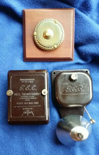 Vintage Gec Electric Bakelite Brass Door Butler Bell Transformer Push Button