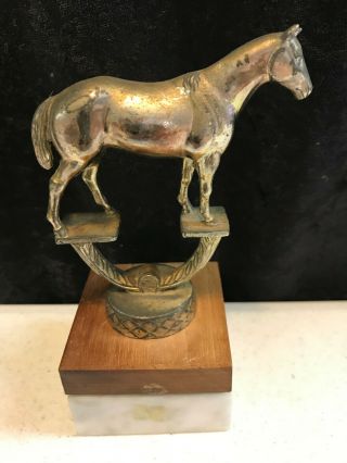 R.  S.  Owens Metal Grand Champion Mare Horse Trophy 4.  75 " X 3 " Marble Wood Base