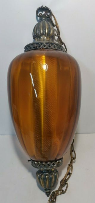 Vintage Mid Century Modern Amber Glass Swag Hanging Light Lamp Diffuser MCM 3