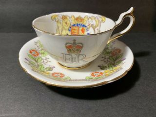 Stanley Fine Bone China Teacup & Saucer Set Queen Elizabeth Ii Coronation - Euc