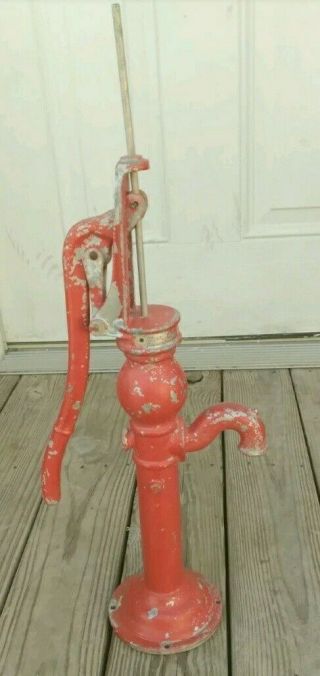 Vintage Well Water Hand Pump Farmhouse Cast Metal Red Paint Half Size