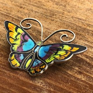 Vintage David Andersen Enamel Butterfly Pin Norway.  925 Silver