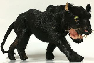 Rare Vintage Victorian Taxidermy Black Panther Real Fur Toy Figure Oddity Curio