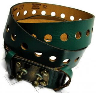 32 " Belt Vintage Girl Scouts Green Top Grain Cowhide Leather Adjustable Holes