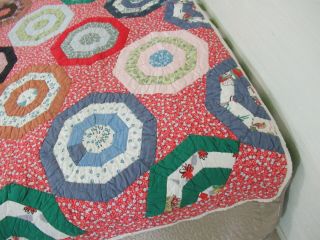 Vintage Feed Sack Novelty Prints Hand Pieced & Quilted SPIDERWEB Quilt 80 