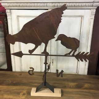 Large Wrought Iron Hen & Chick Weather Vane Directional Metal Rooster Farmhouse