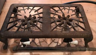 Antique Ixl Cast Iron Double Burner American Made Stove Vintage Camp Portable