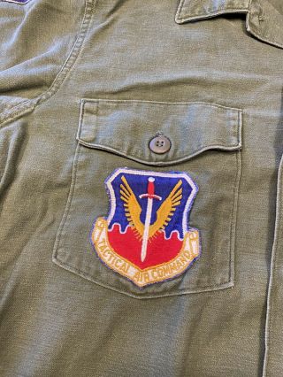 VTG 70s Vietnam OG - 107 US AIR FORCE Utility Uniform Shirt - Size 17 1/2 x 34 3