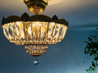 ✨ 12 " 3 - Light Vintage Semi Flush Mount Crystal Chandelier European Bag Lamp ✨