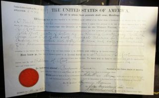 1891 President Benjamin Harrison Secretary Signed Nebraska Land Grant Red Seal