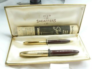 Vintage Sheaffer Crest Deluxe Stickered Fountain Pen 14k Fine Nib Pencil/box