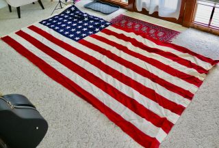 Large Vintage Valley Forge 48 Star Flag 5’ X 9.  5’ Very Us Usa
