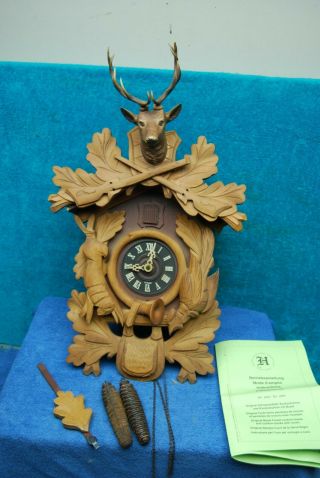 Vintage E.  Schmeckenbecher Black Forest German Cuckoo Clock Hunter 