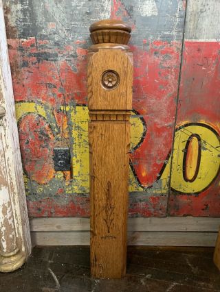 Antique Oak Newel Post Carved Fancy Architectural Salvage 1