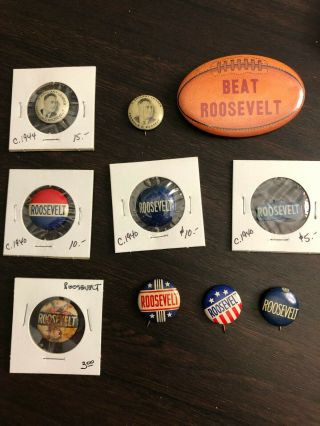 (10) – (9) Different Vintage Fdr Franklin D.  Roosevelt Pinbacks Pins