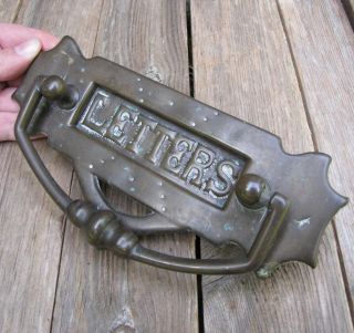 Antique Unusual Brass Letter Box Plate With Door Knocker / Mail Box
