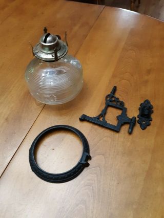 Antique Victorian Vintage Cast Iron Oil Lamp Wall Bracket And Oil Lamp Base