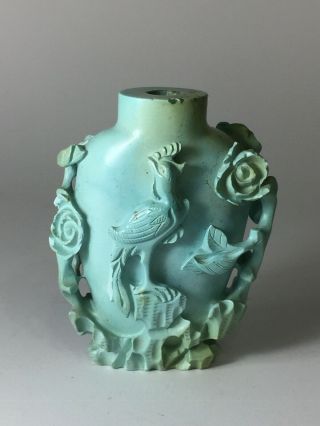 Vintage Antique Chinese Hand Carved Turquoise Stone Snuff Bottle,