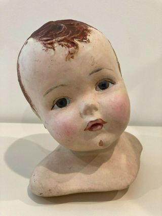 Vintage Child Baby Mannequin Head Bust - Hand Painted - Store Hat Display - Antique