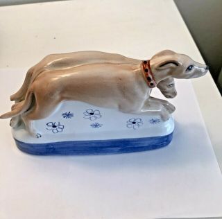 Greyhound Dogs Porcelain Figure " The Chaucer Hounds " Rye Pottery England Vtg,
