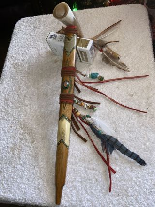 Vintage Native American Carved Antler Ceremonial Peace Pipe Handmade Arizona