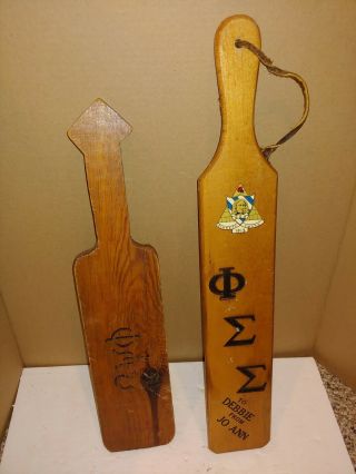 2 Vintage Omega Psi Phi,  Sigma Fraternity Sorority Mcm Wood Paddle Board,  Spank