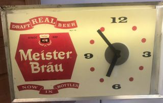 Vintage Meister Brau Beer Sign Lighted Advertising Clock For Draft Beer 2